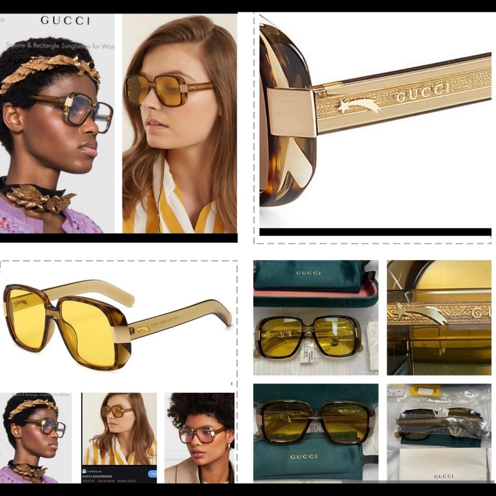 UNISEX GUCCI SQUARE HAVANA AND GOLD FALLING STAR ACCENTED FRAME SUNGLASSES - Picture 2 of 16